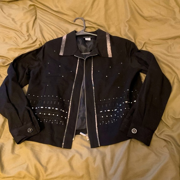 Morgan Cole Womens Sz S Black Zip Jacket Studded Bling Button Cuff Sleeve Lined - Picture 2 of 12